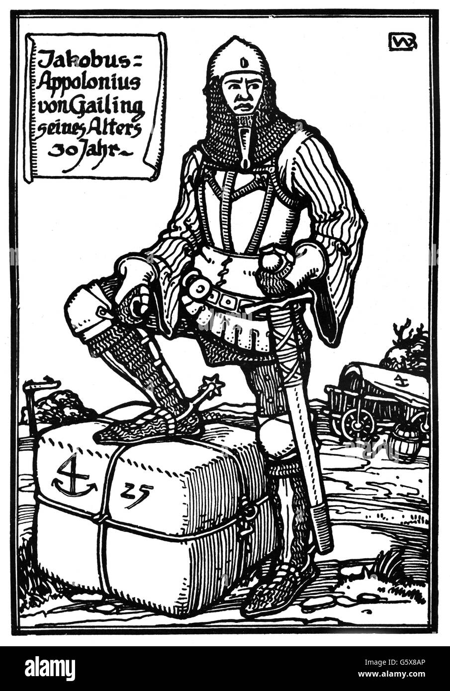 Gailingen, von Eppelein, vers 1320 - 15.5.1381, baron de voleur allemand, pleine longueur, dessin, par B. Wenig, sur : 'Dcomme Bayerland', 24e volume, numéro 45, Munich, Allemagne, 9.8.1913, l'artiste n'a pas d'auteur pour être effacé Banque D'Images