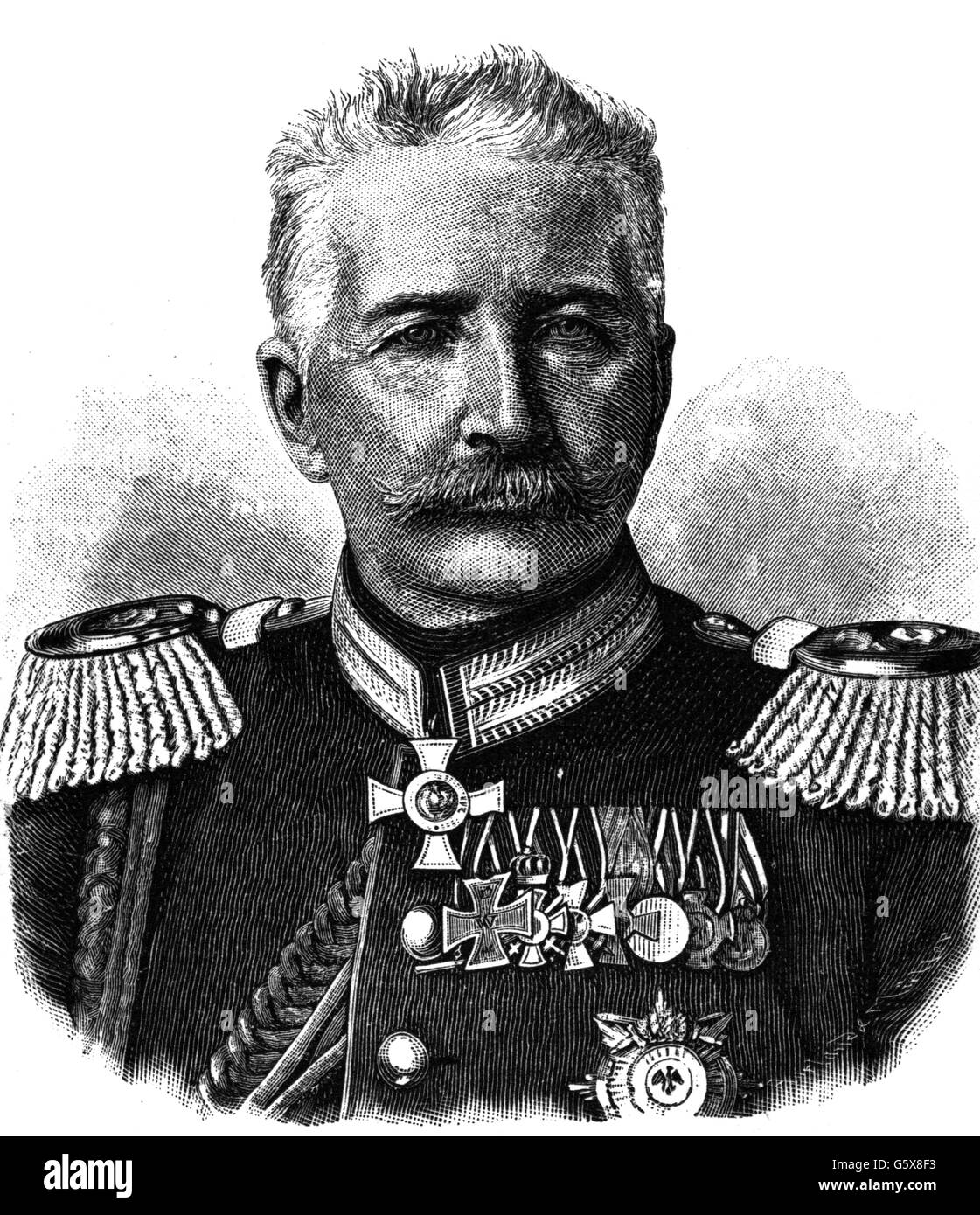 Alfred von Waldersee, comptage, 8.4.1832 - 5.3.1904, le général allemand, le général commandant le IX Corps d'armée - 2.2.1891 4.4.1898, portrait, gravure sur bois, vers 1895, l'artiste n'a pas d'auteur pour être effacé Banque D'Images