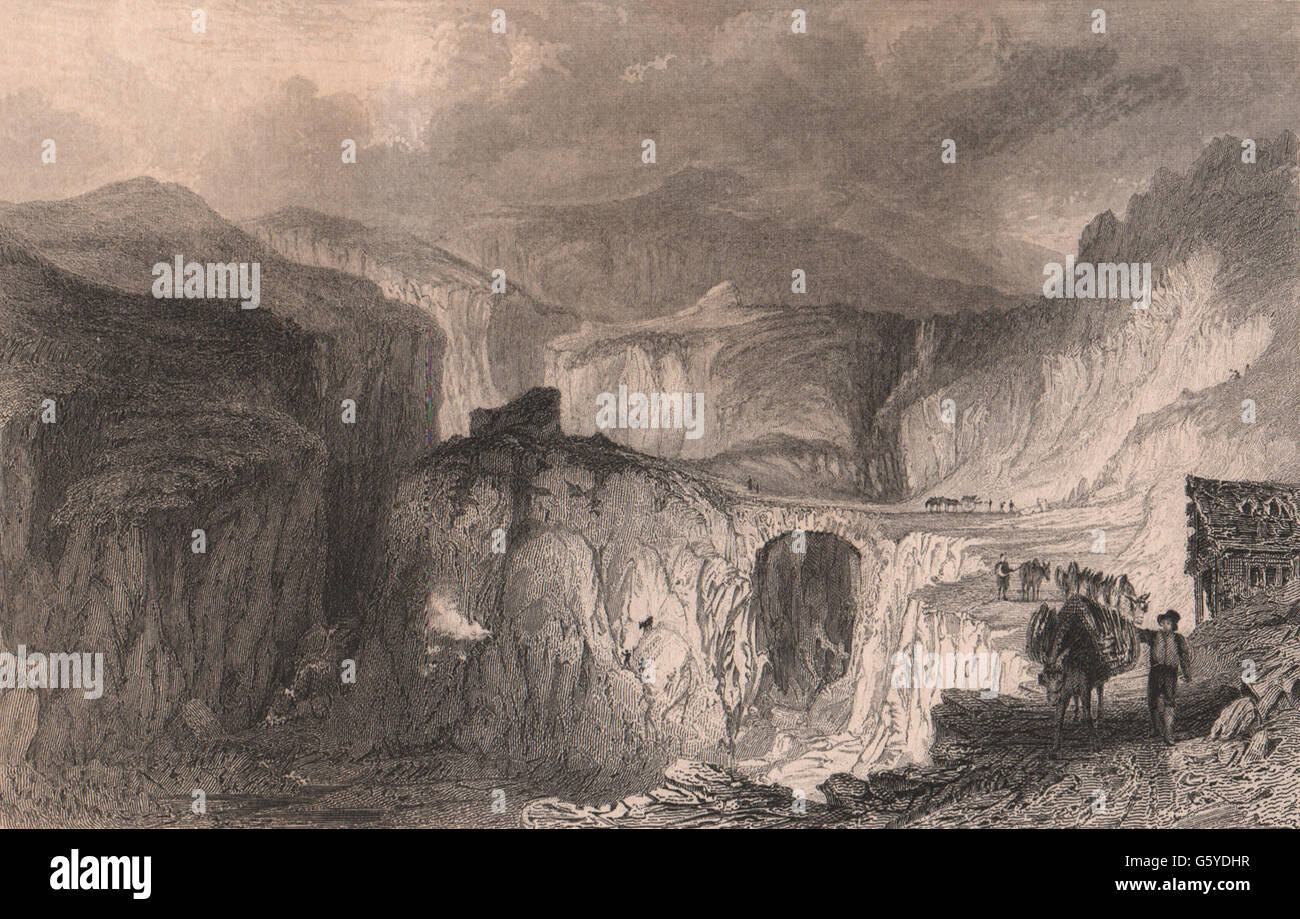 LAKE DISTRICT : Longsleddale ardoise, Westmoreland. La région de Cumbria. ALLOM, 1839 Banque D'Images