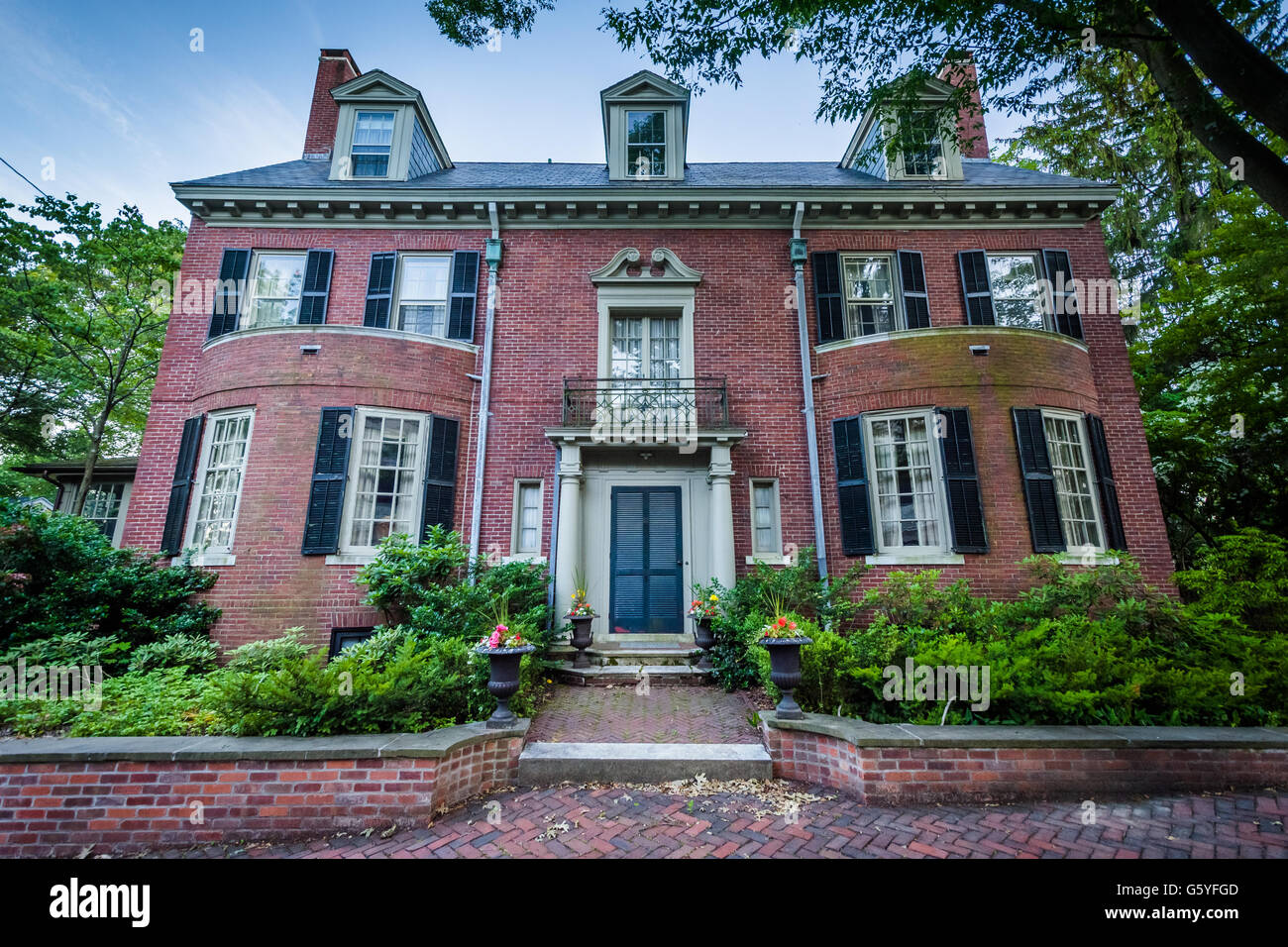 Maison en brique dans le quartier de College Hill de Providence, Rhode Island. Banque D'Images