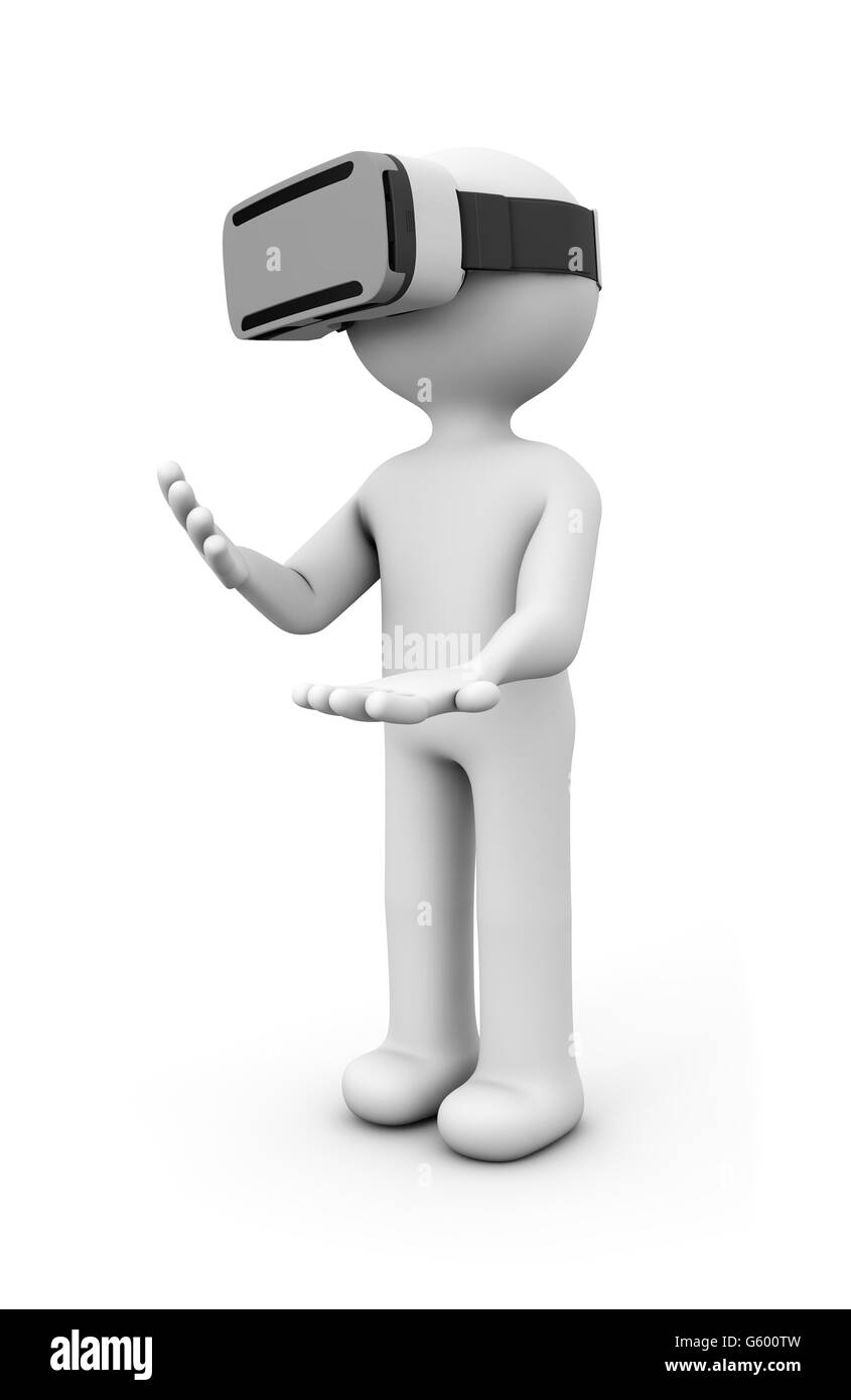 Le rendu 3D d'un caractère à l'aide de ballhead blanc lunettes vr Banque D'Images