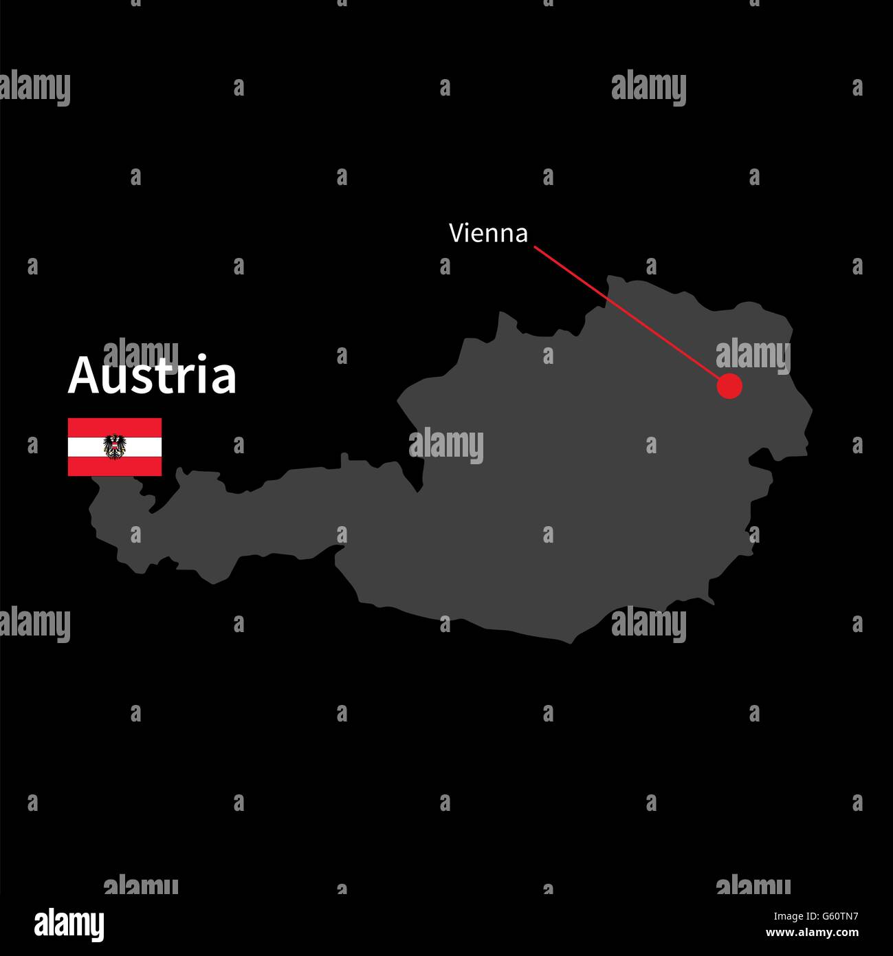 Carte détaillée d'Autriche et capitale vienne avec drapeau sur fond noir Illustration de Vecteur