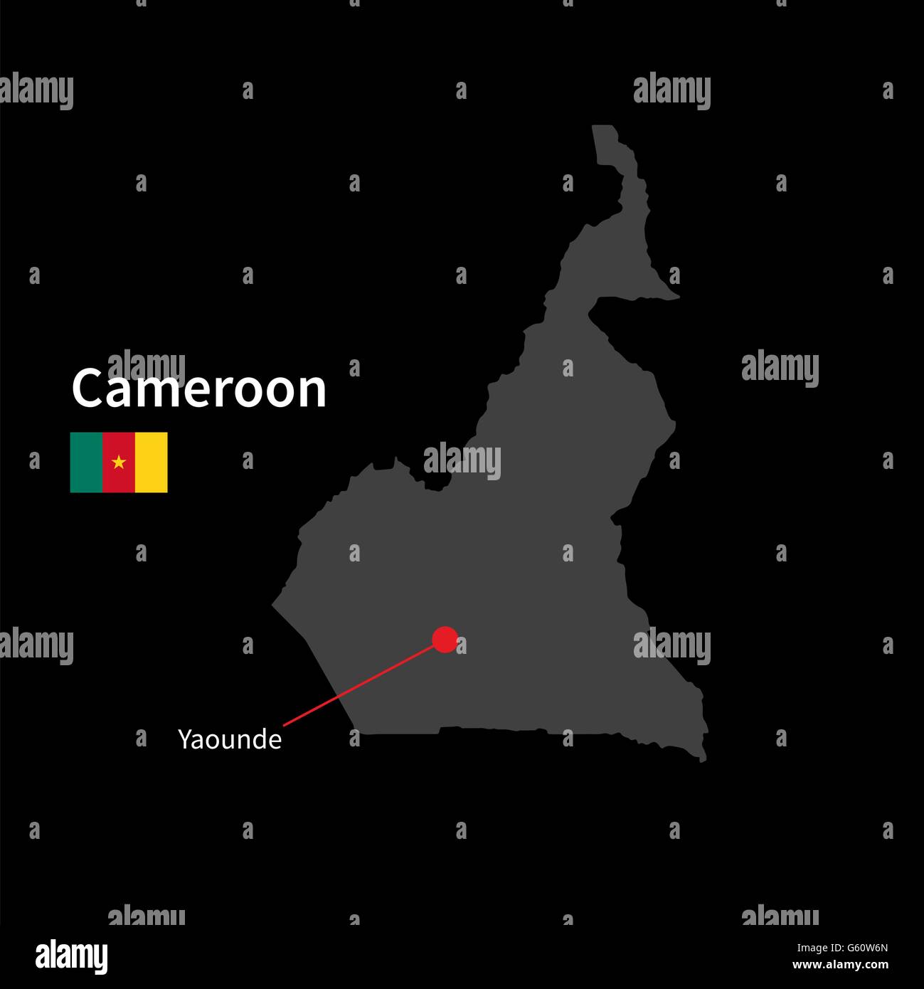 Carte détaillée du Cameroun et capitale Yaoundé avec drapeau sur fond noir Illustration de Vecteur