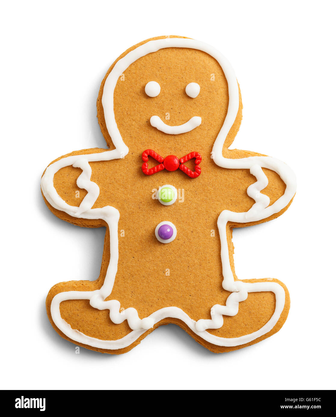 Classic Gingerbread Cookie isolé sur fond blanc. Banque D'Images