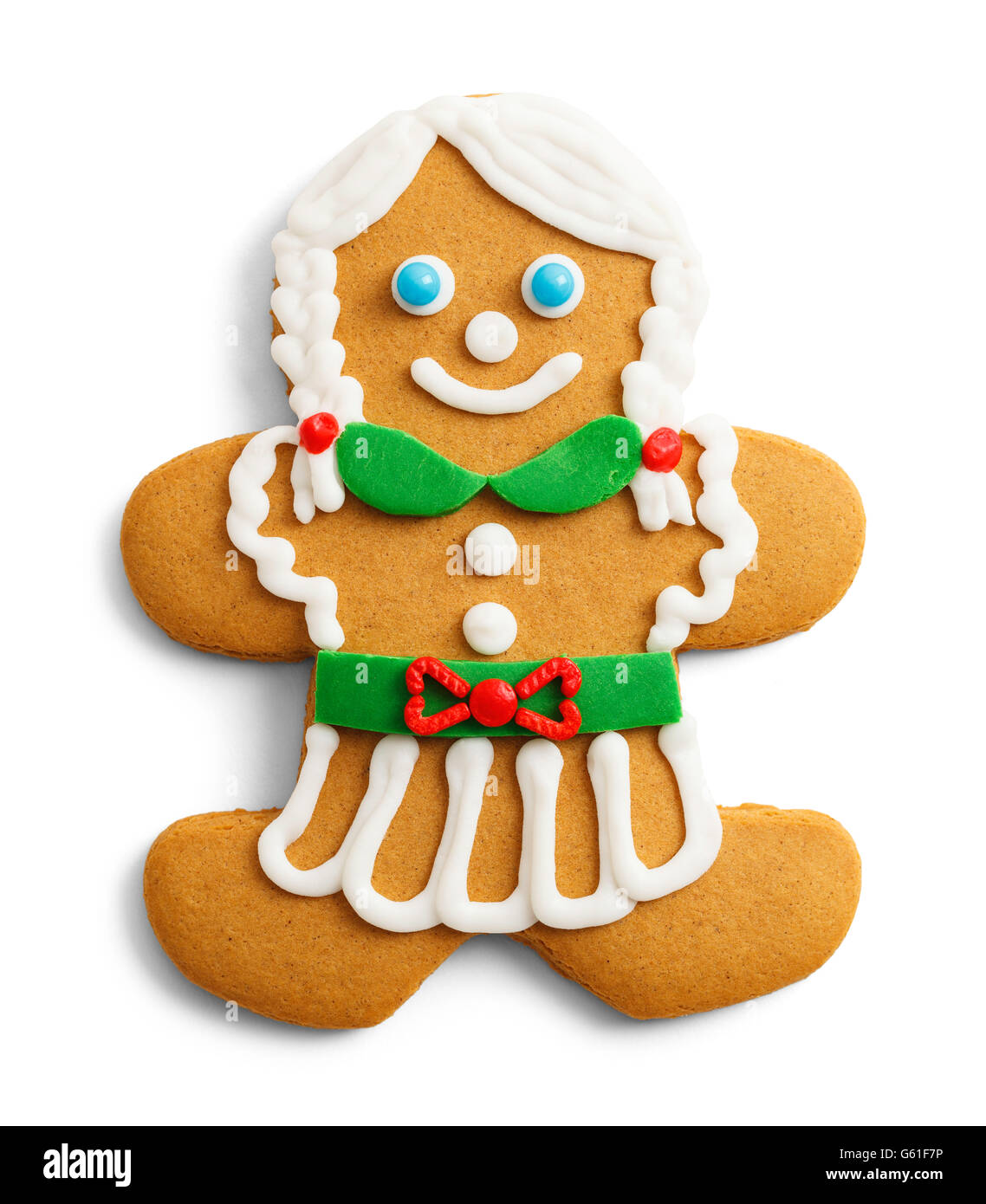Gingerbread Cookie Dame tresses avec jupe et isolé sur fond blanc. Banque D'Images