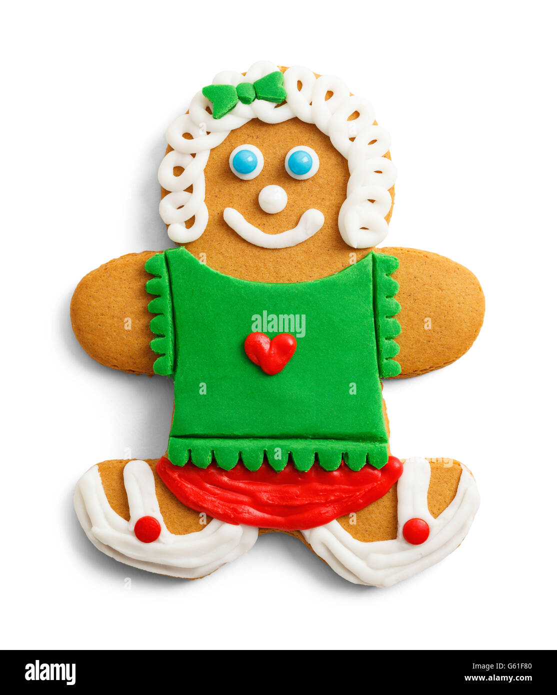 Cute Girl Gingerbread Cookie isolé sur fond blanc. Banque D'Images