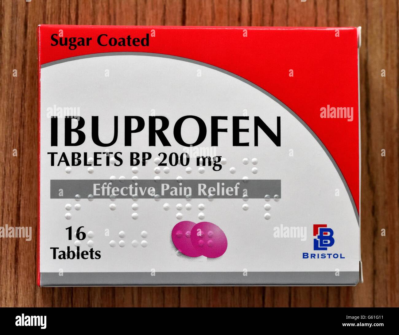 L'ibuprofène comprimés enrobés de sucre de la douleur Banque D'Images