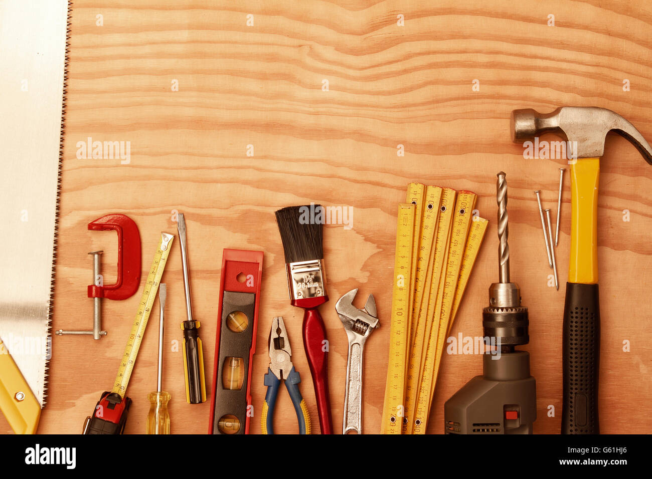 Outils de travail sur bois assortis Banque D'Images