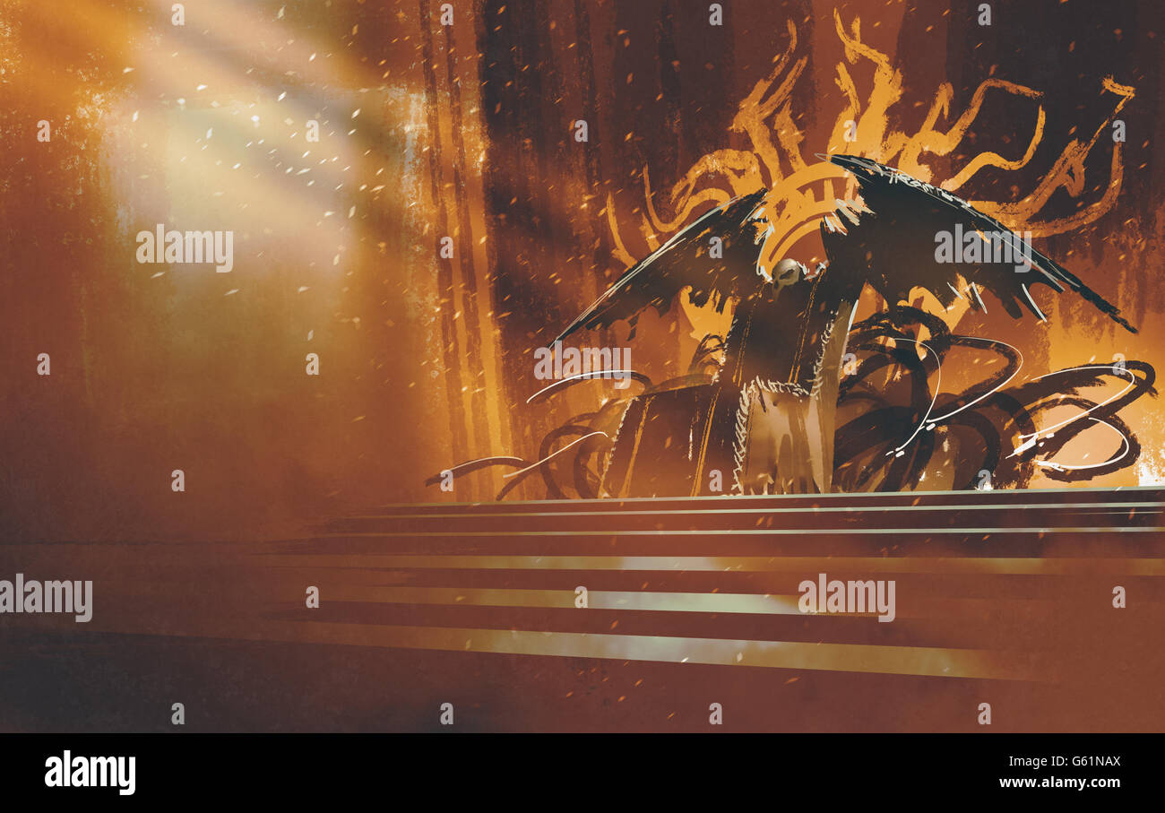 Dark fantasy trône avec rideaux brun,illustration d'arrière-plan Banque D'Images