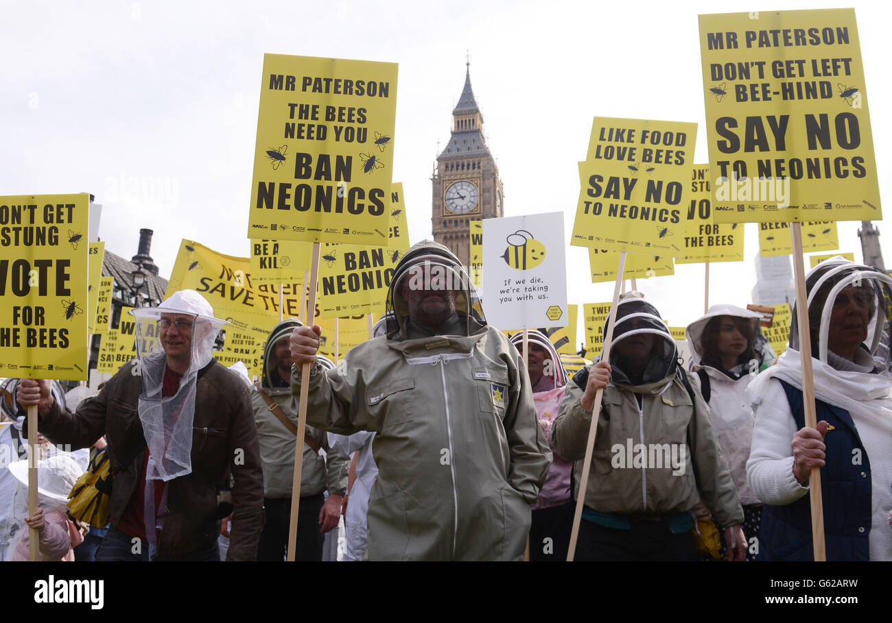 Les apiculteurs de Parliament Green, à Londres, manifestent contre l'utilisation des pesticides. Banque D'Images