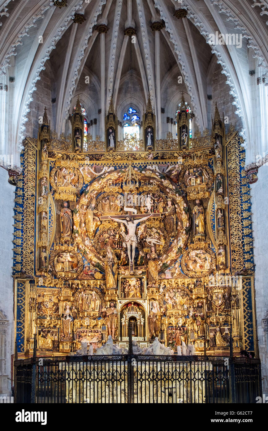 Espagne, Burgos, Chartreuse Miraflores, pièce autel gothique tardif (Isabelline) de Gil de Siloe et la tombe de Jean de Castille et Isabella du Portugal Banque D'Images