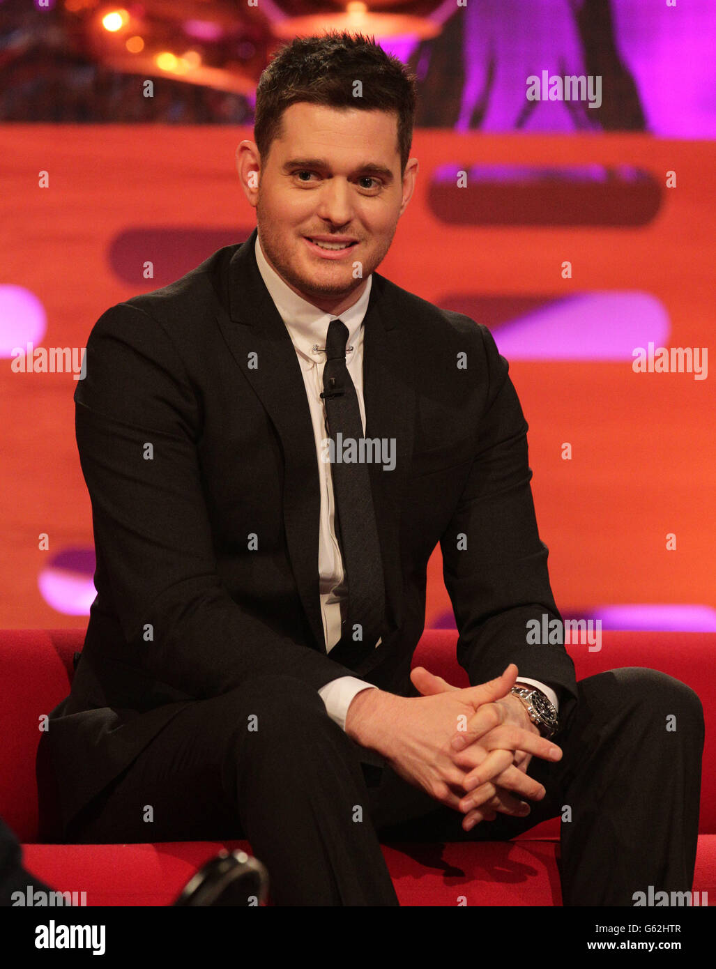 Invité Michael Bublé pendant le tournage du Graham Norton Show, aux London Studios, dans le sud de Londres, devant être diffusé sur BBC One vendredi soir. Banque D'Images