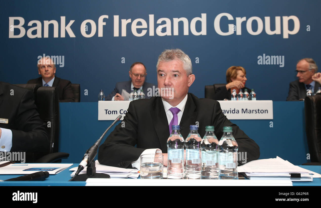 Assemblée générale de la Banque d'Irlande.Richie Boucher, chef de la direction de la Banque d'Irlande, lors de l'AGA de la banque à l'hôtel Burlington de Dublin aujourd'hui. Banque D'Images