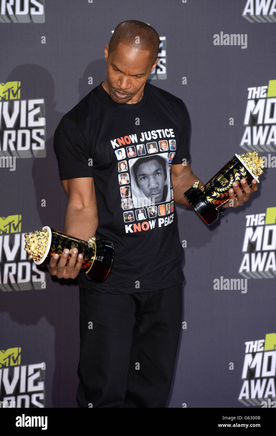 Jamie Foxx, lauréat du MTV Generation Award et du Best Fight for Django Unchained aux MTV Movie Awards 2013 de Sony Pictures Studios, Culver City, Los Angeles. Banque D'Images