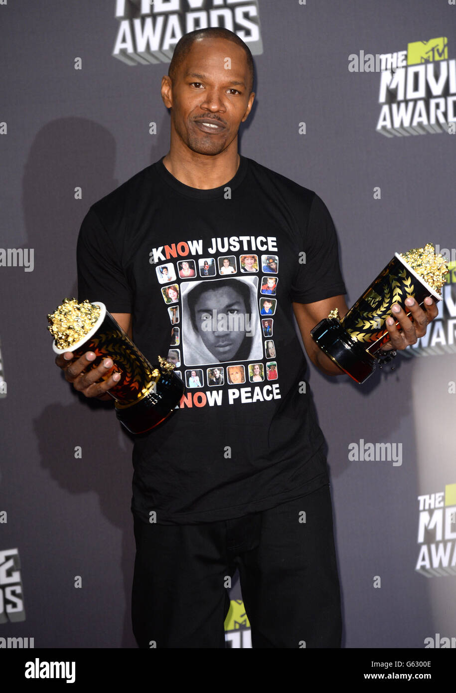 Jamie Foxx, lauréat du MTV Generation Award et du Best Fight for Django Unchained aux MTV Movie Awards 2013 de Sony Pictures Studios, Culver City, Los Angeles. Banque D'Images