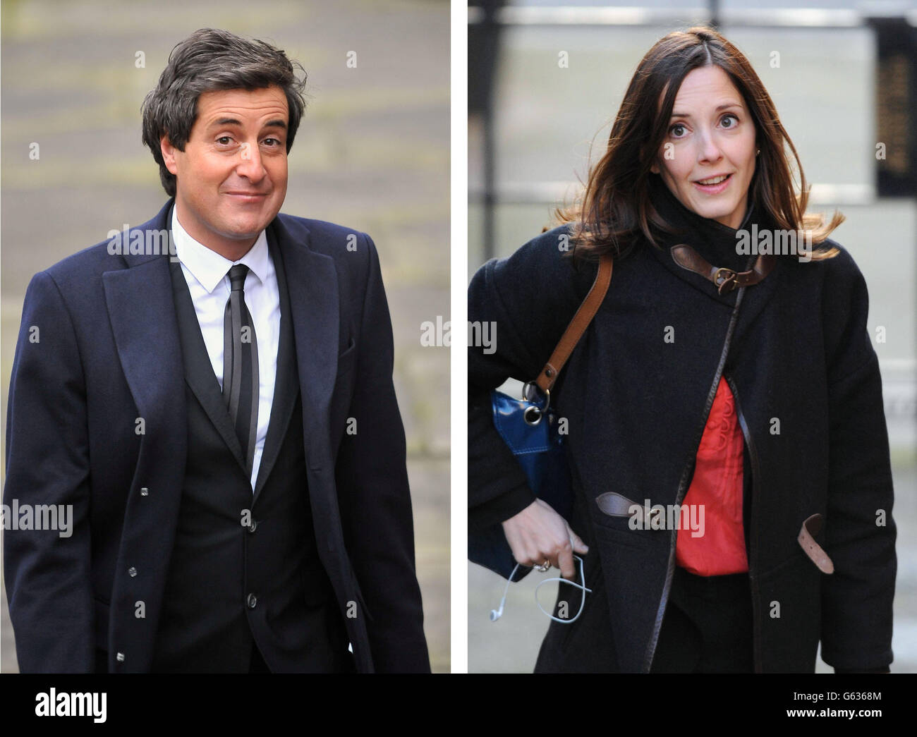 Des photos de David Sherborne (à gauche) et de Carine Patry Hoskins, en tant que juge Lord Leveson, ont rejeté l'idée que son rapport sur les normes des médias aurait pu être entaché par une relation présumée entre l'avocat de l'enquête et l'avocat qui représentait des célébrités. Banque D'Images