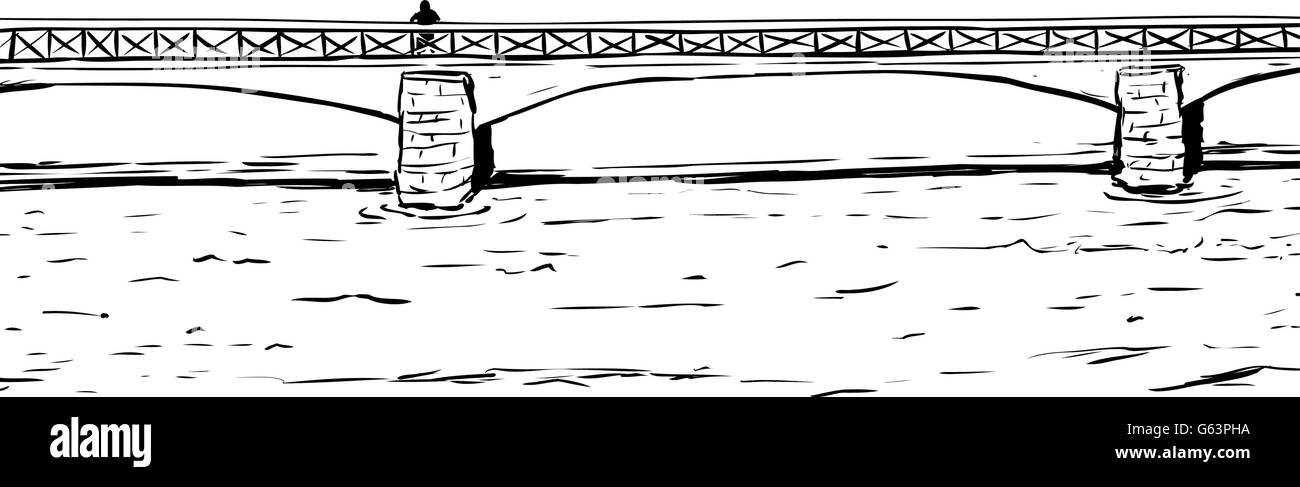 Contours illustration de personne debout près du bord du pont de Skeppsholmsen à Stockholm en Suède Illustration de Vecteur