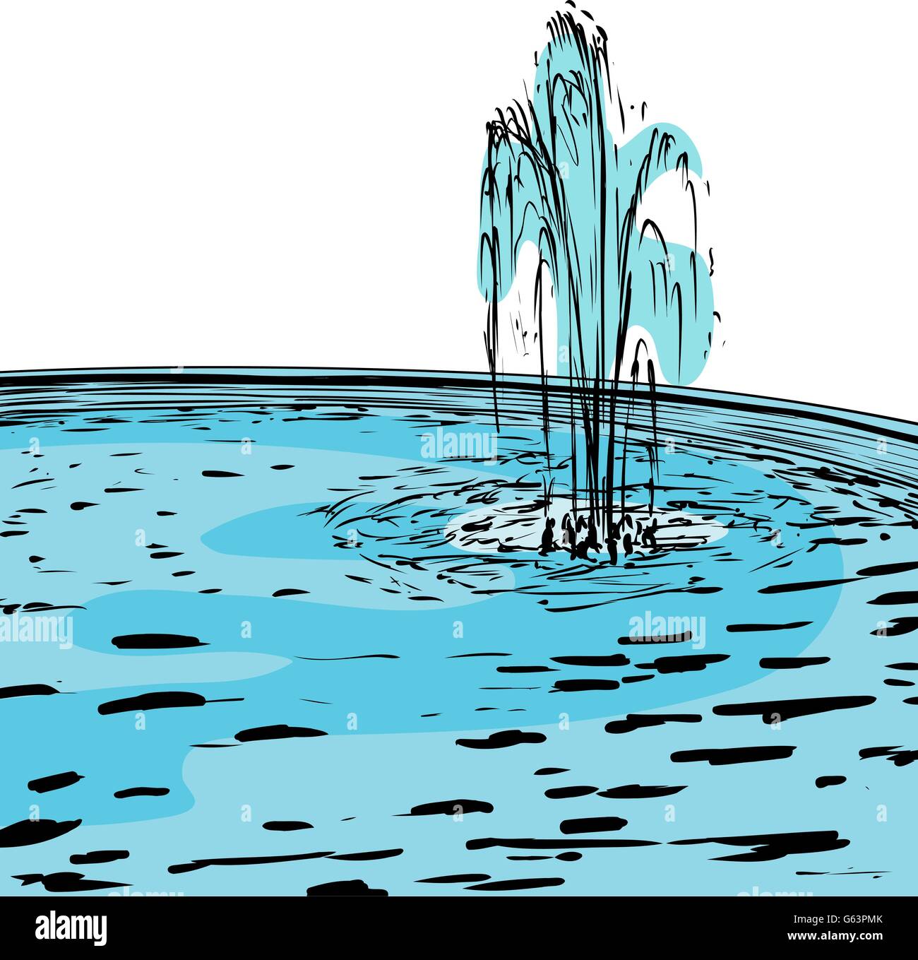 Doodle illustration de fontaine à eau jusqu'à la pulvérisation piscine ronde Illustration de Vecteur
