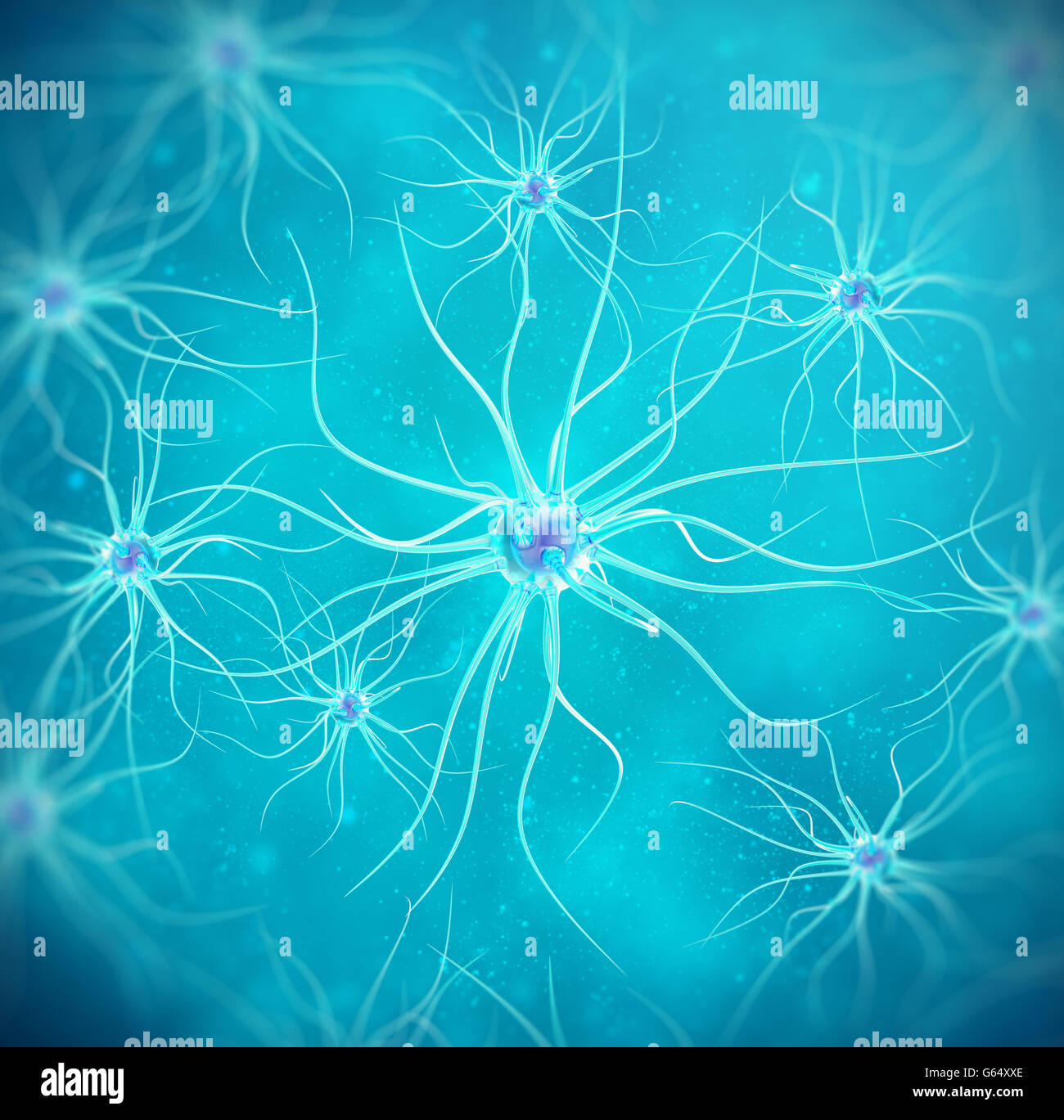 Les cellules du cerveau sur fond bleu. Illustration 3d de qualité élevée Banque D'Images