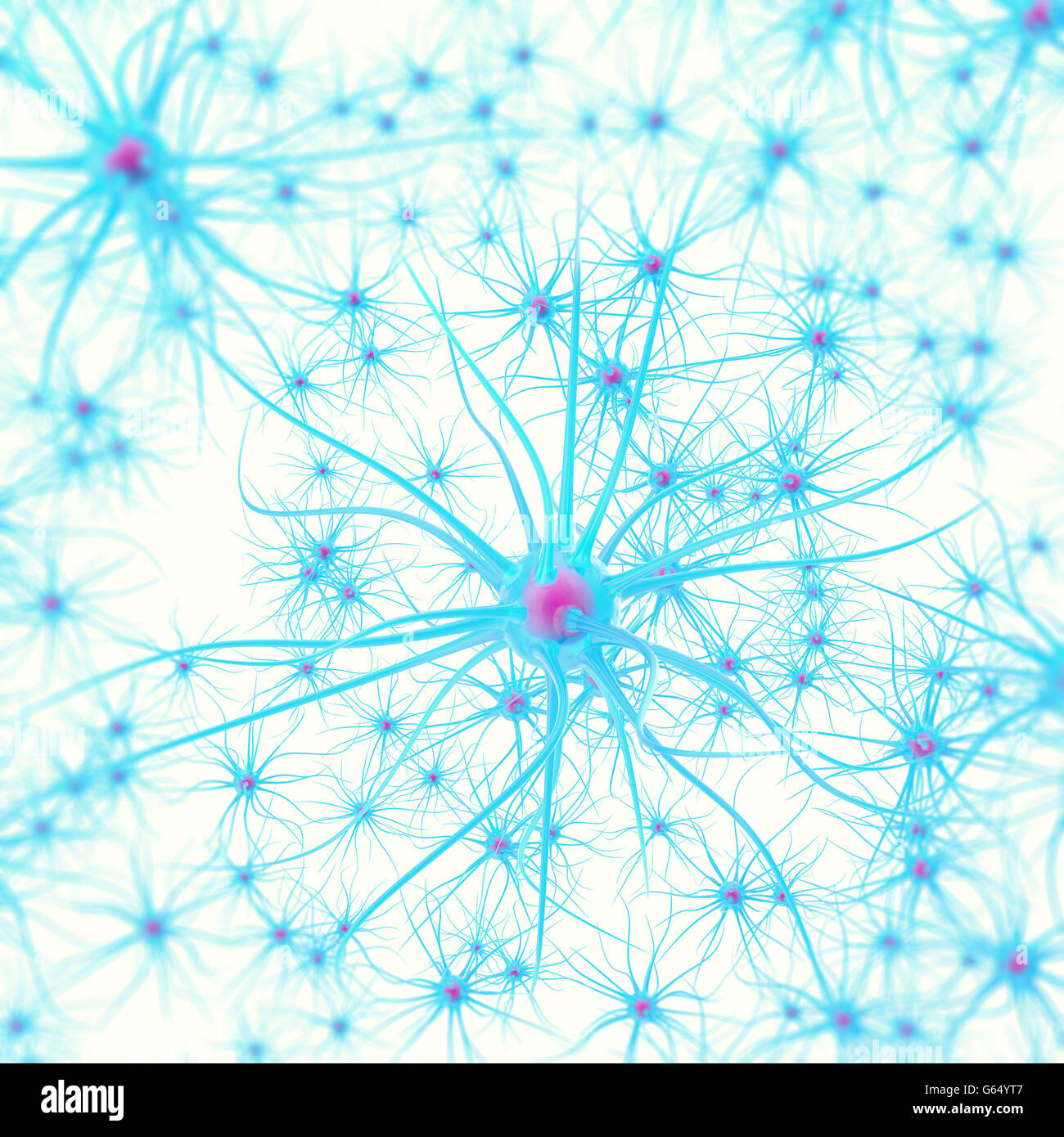 Les neurones dans le cerveau sur fond blanc avec l'accent d'effet. 3d illustration Banque D'Images