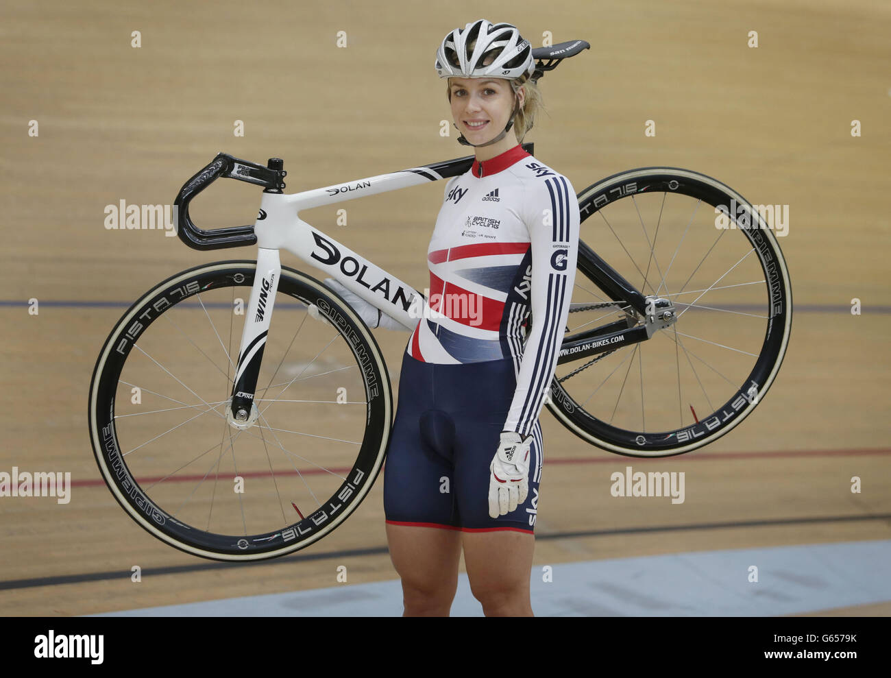 Le champion cycliste Becky James est dévoilé en tant qu'ambassadeur des Championnats du monde juniors lors d'une séance photo au vélodrome Sir Chris Hoy à Glasgow, en Écosse. Banque D'Images