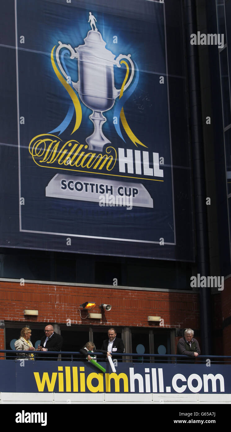 William Hill marque avant la finale de la coupe écossaise William Hill à Hampden Park, Glasgow. Banque D'Images