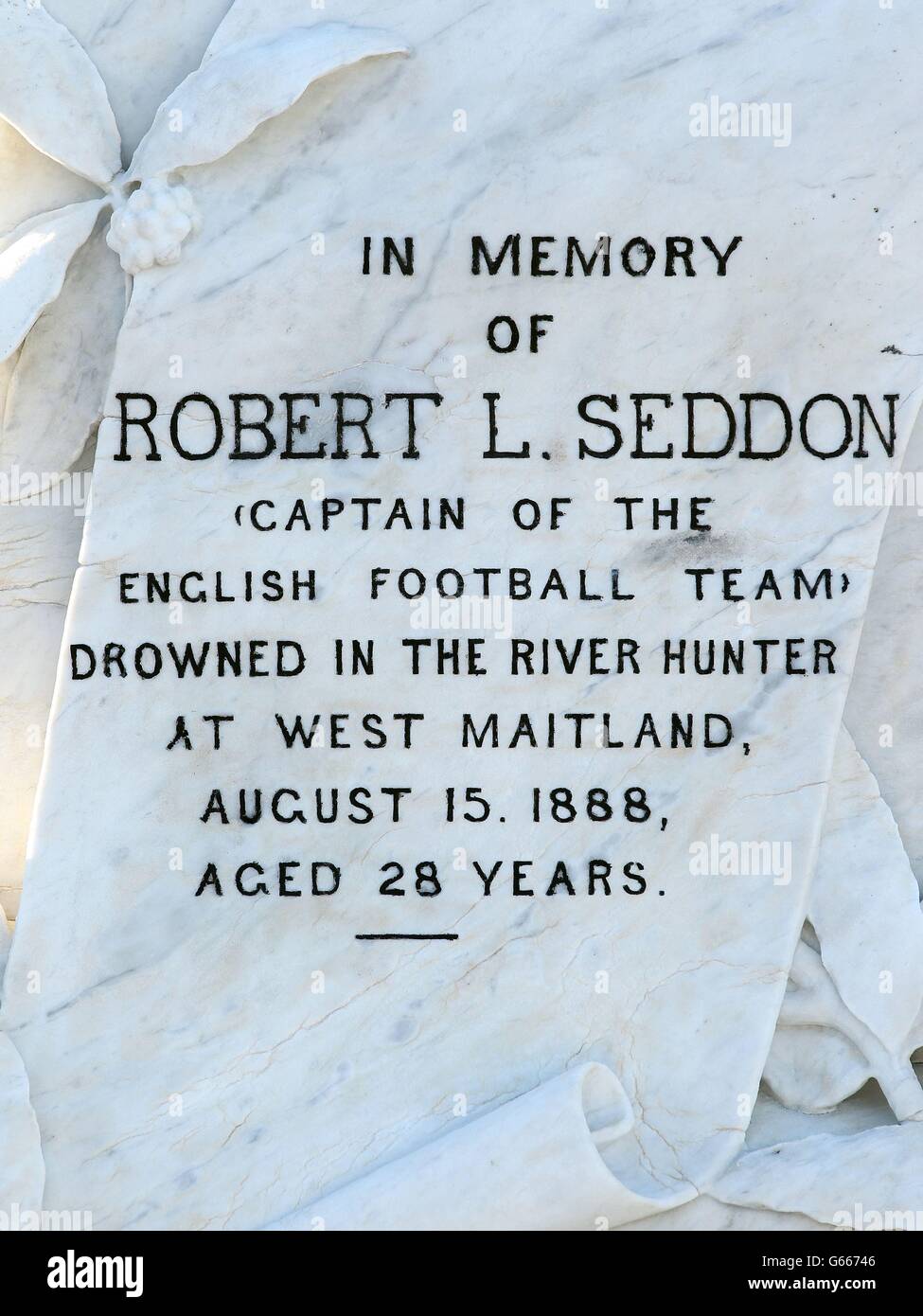 Rugby Union - visite des Lions britanniques et irlandais 2013 - hommage au capitaine Robert Seddon - cimetière de Campbells Hill.La tombe du capitaine Lions Robert Seddon de 1888 au cimetière de Campbells Hill près de Newcastle en Australie. Banque D'Images