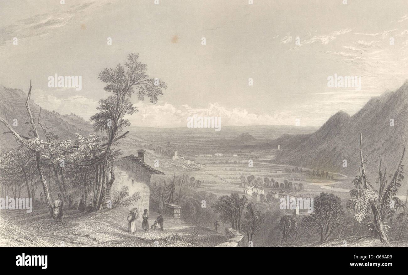 Le piémont/Piemonte. Torre Pellice & luserna. Les femmes avec des paniers. BARTLETT, 1838 Banque D'Images