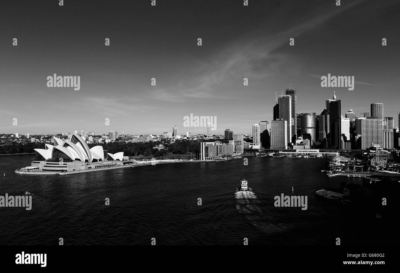 Vue générale sur l'Opéra de Sydney et Circular Quay, Sydney. Banque D'Images