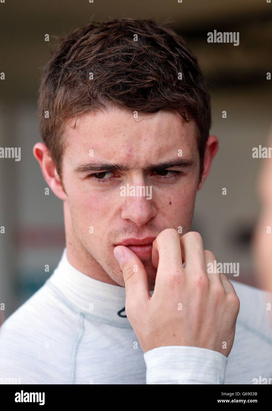 Paul di Resta pendant la deuxième journée des essais de jeunes pilotes de Formule 1 à Silverstone, Northampton. Banque D'Images
