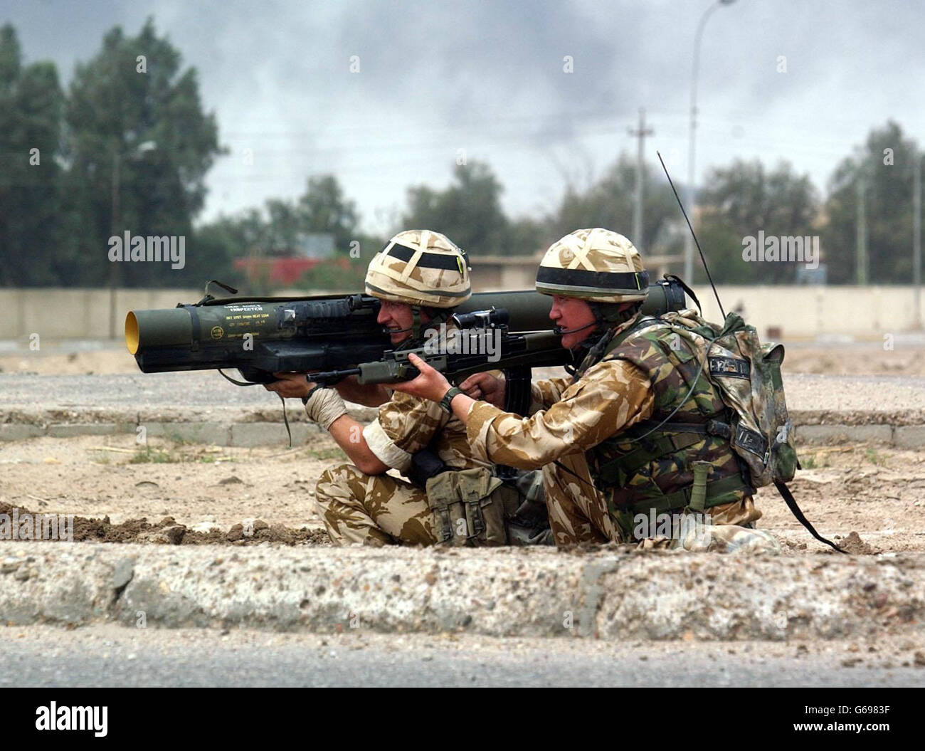 Forces britanniques en Irak. 2 Compagnie Irish Guards en action à Bassora, Irak. Banque D'Images