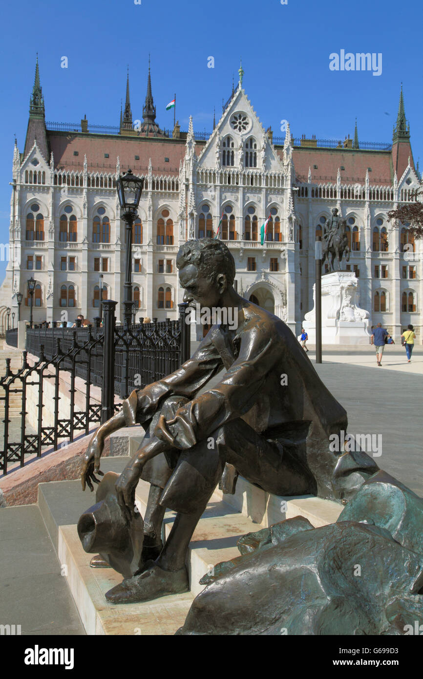 Hongrie Budapest József Attila Le Parlement statue poète Banque D'Images