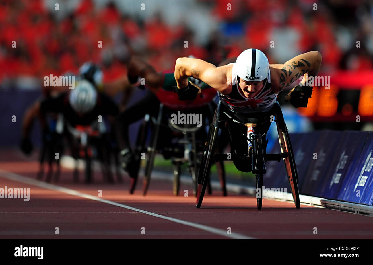 Athlétisme - Sainsburys International Para Challenge - Stade olympique.David Weir en Grande-Bretagne pendant le Mile masculin pendant le Sainsburys International Para Challenge au stade olympique de Londres. Banque D'Images