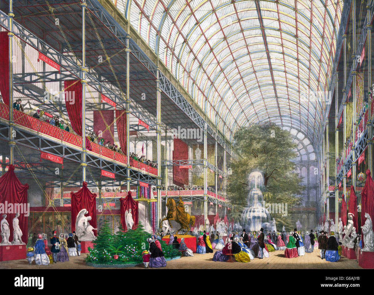 Grande exposition, 1851. Le transept de l'Exposition Universelle de 1851, Crystal Palace, Londres, Royaume-Uni. Banque D'Images