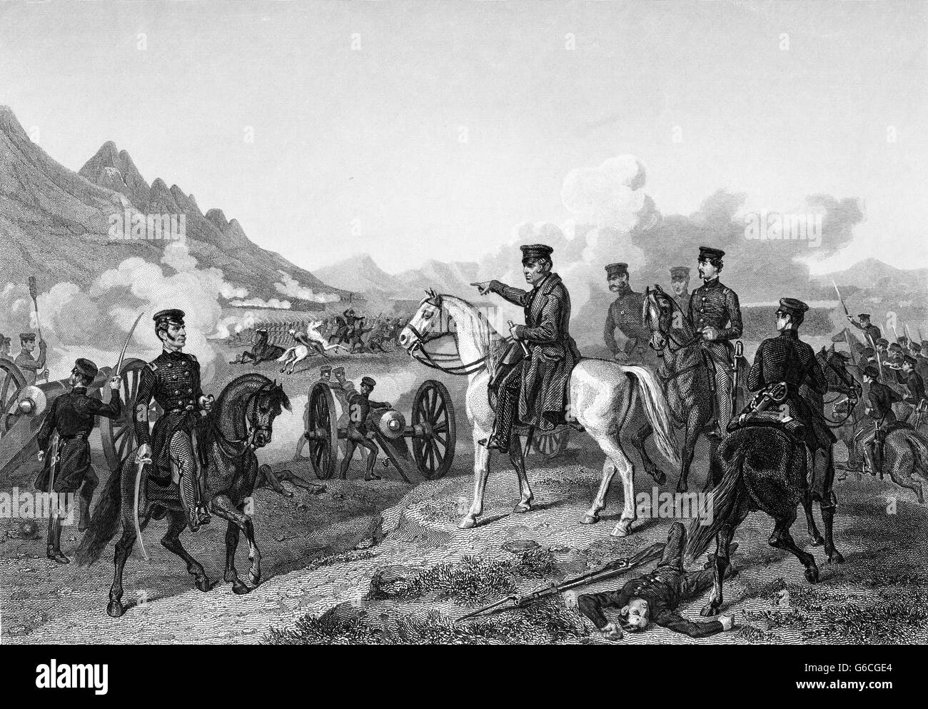 1840 février 1847 LE GÉNÉRAL ZACHARY TAYLOR MISE EN SCÈNE DE BATAILLE DES TROUPES DE BUENA VISTA AU COURS DE LA GUERRE D'AMÉRIQUE DU MEXIQUE Banque D'Images