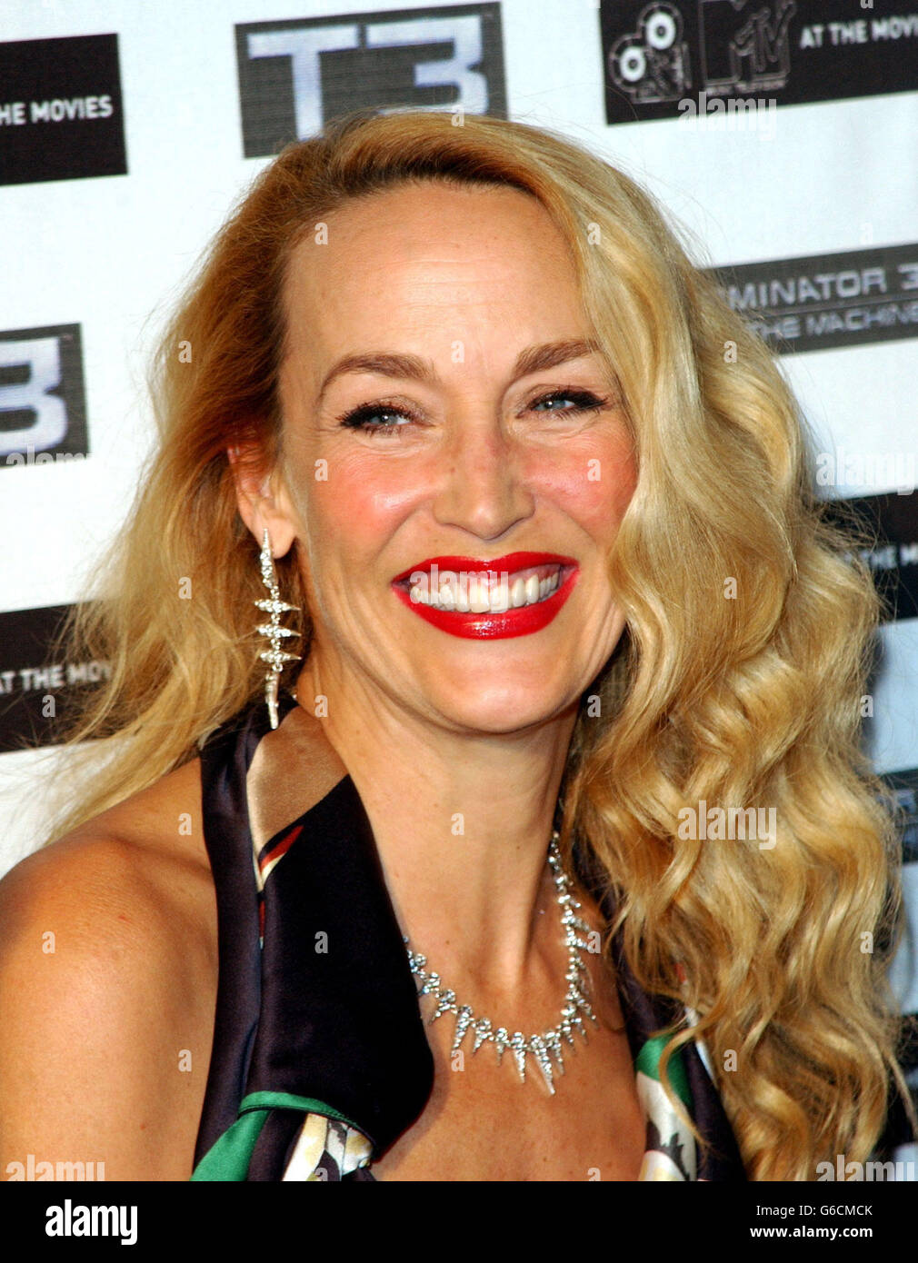 Le modèle Jerry Hall arrive à la fête MTV - Terminator3, lors du 56e Festival de Cannes, en France. Banque D'Images