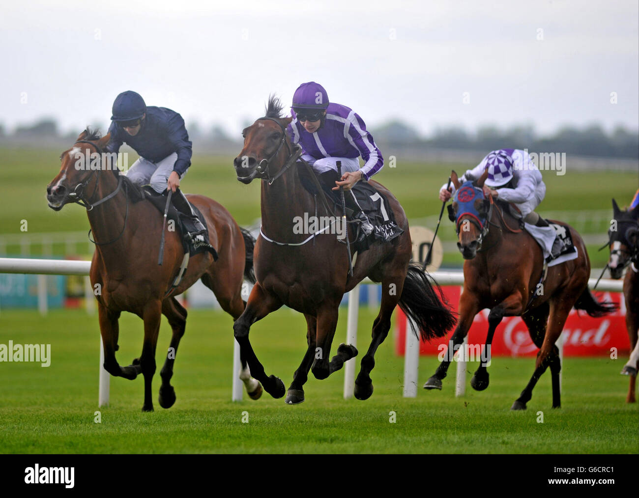 Say, monté par Joseph O'Brien (deuxième à gauche), remporte les Dance Design Stakes lors de la Journée des piquets de Moyantireflet au Curragh Racecourse, Co Kildare, Irlande. Banque D'Images