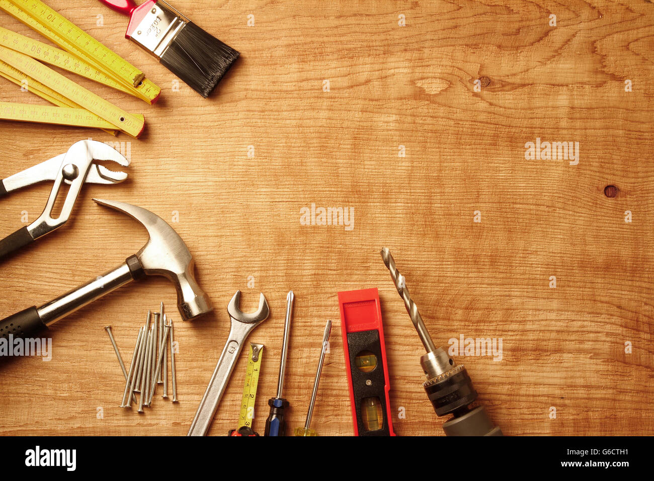 Outils de travail sur bois assortis Banque D'Images