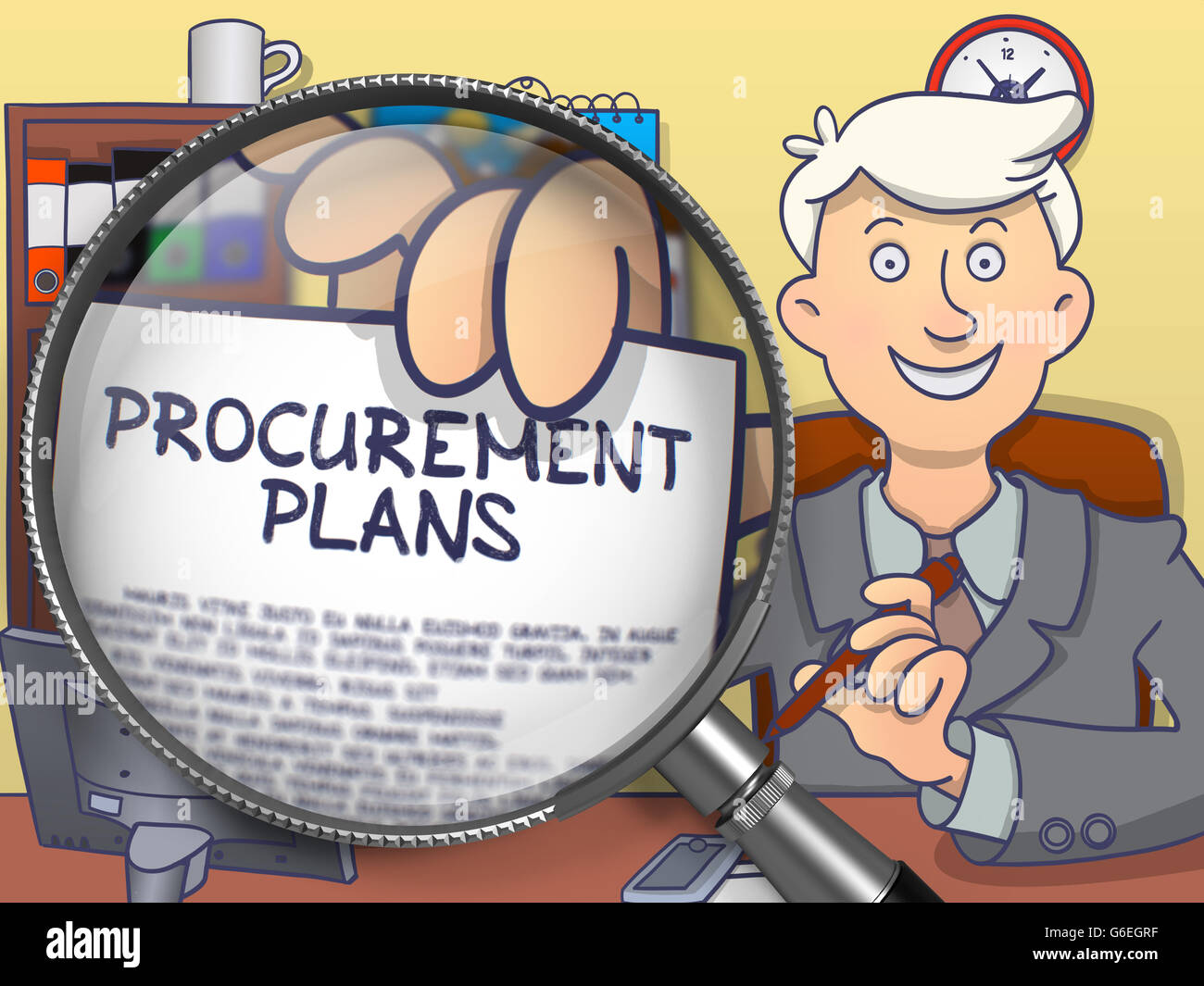 Plans d'approvisionnement à travers la loupe. Doodle Style. Banque D'Images