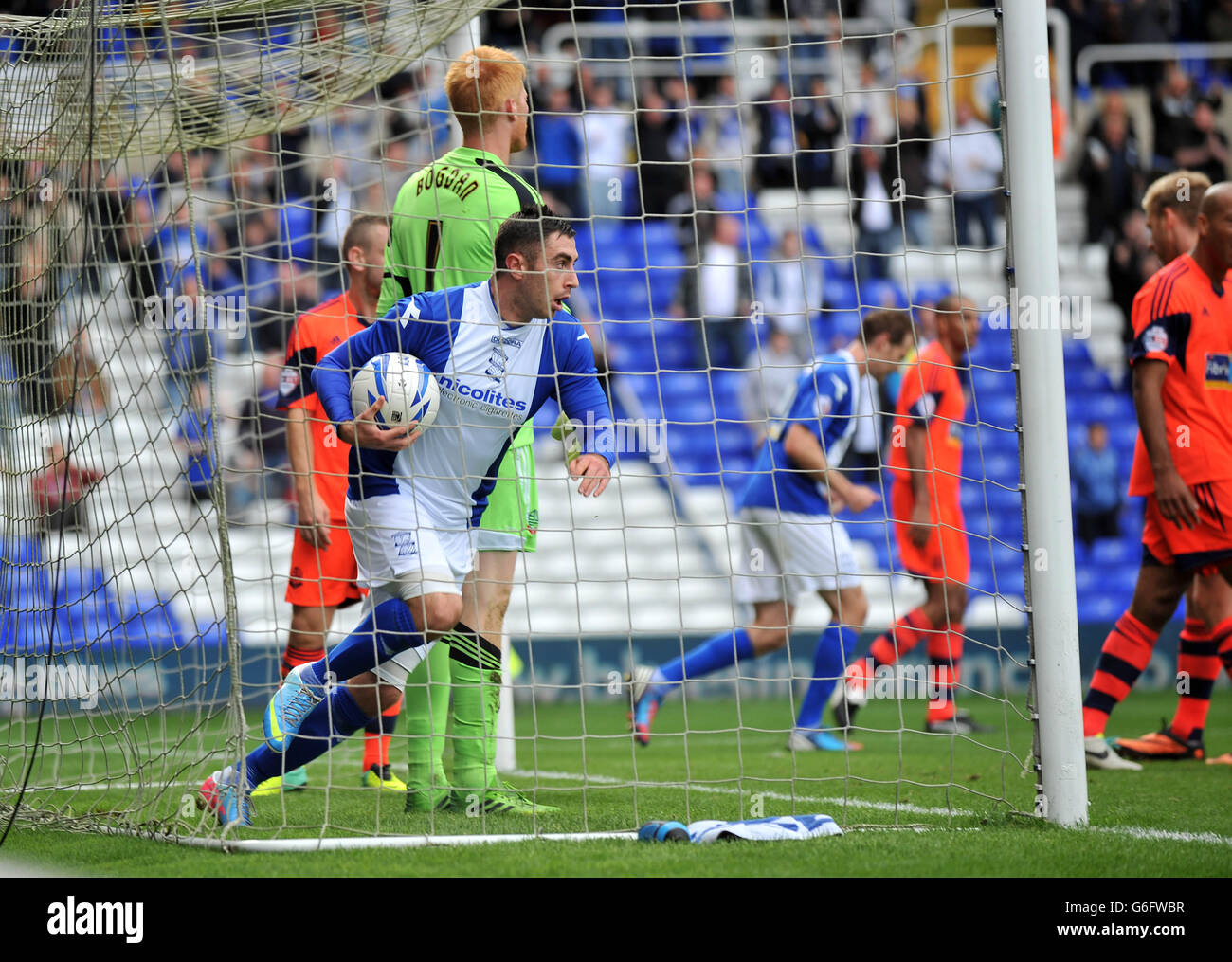 Football - Championnat Sky Bet - Birmingham City / Bolton Wanderers - St Andrew's.Lee Novak de Birmingham célèbre le seul but de Nikola Zigic (à droite) City Banque D'Images