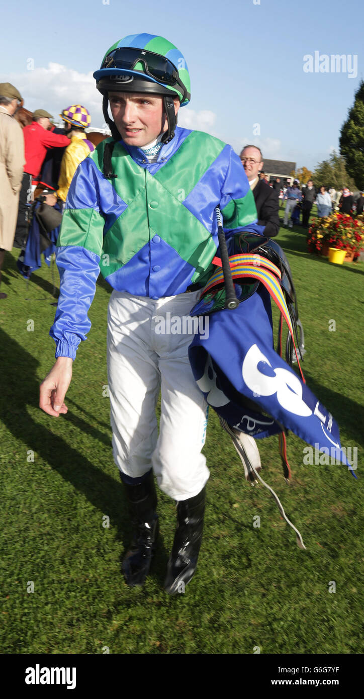 Jockey Chris Hayes au Curragh Racecourse, comté de Kildare, Irlande. Banque D'Images