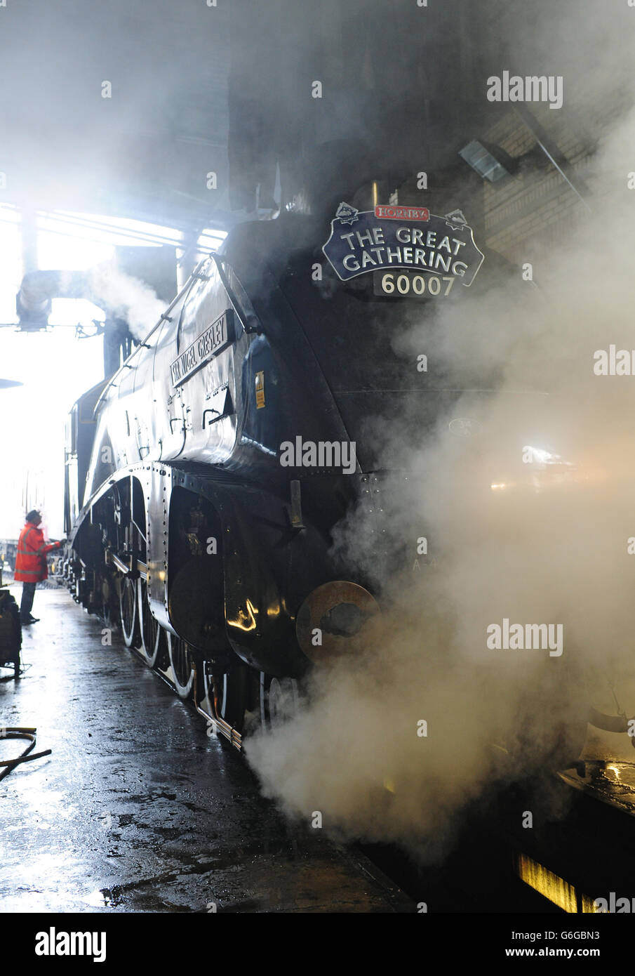 Le Sir Nigel Gresley arrive pour le Grand rassemblement d'automne au Musée national des chemins de fer, York. Banque D'Images