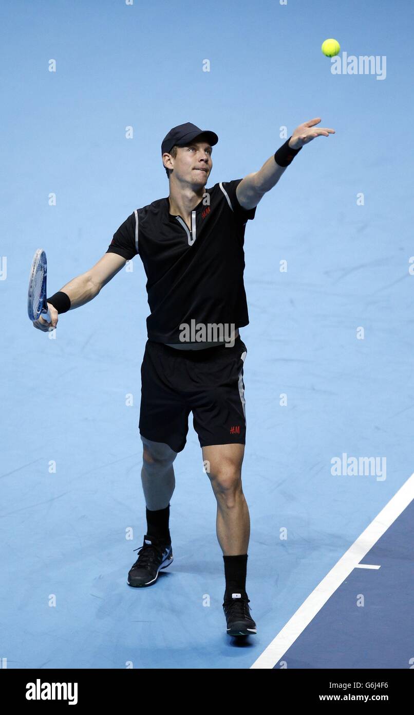 Tennis - Barclays ATP World Tour finals - cinquième jour - O2 Arena.Tomas Berdych est en compétition contre Rafael Nadal lors du cinquième jour des finales du Barclays ATP World Tour à l'O2 Arena, Londres. Banque D'Images