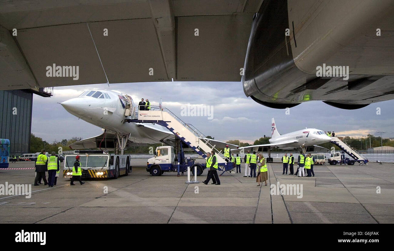Concordes sur le terrain à Heathrow, après trois avions effectué son dernier vol passager, après avoir assuré 27 ans de voyage supersonique. Banque D'Images