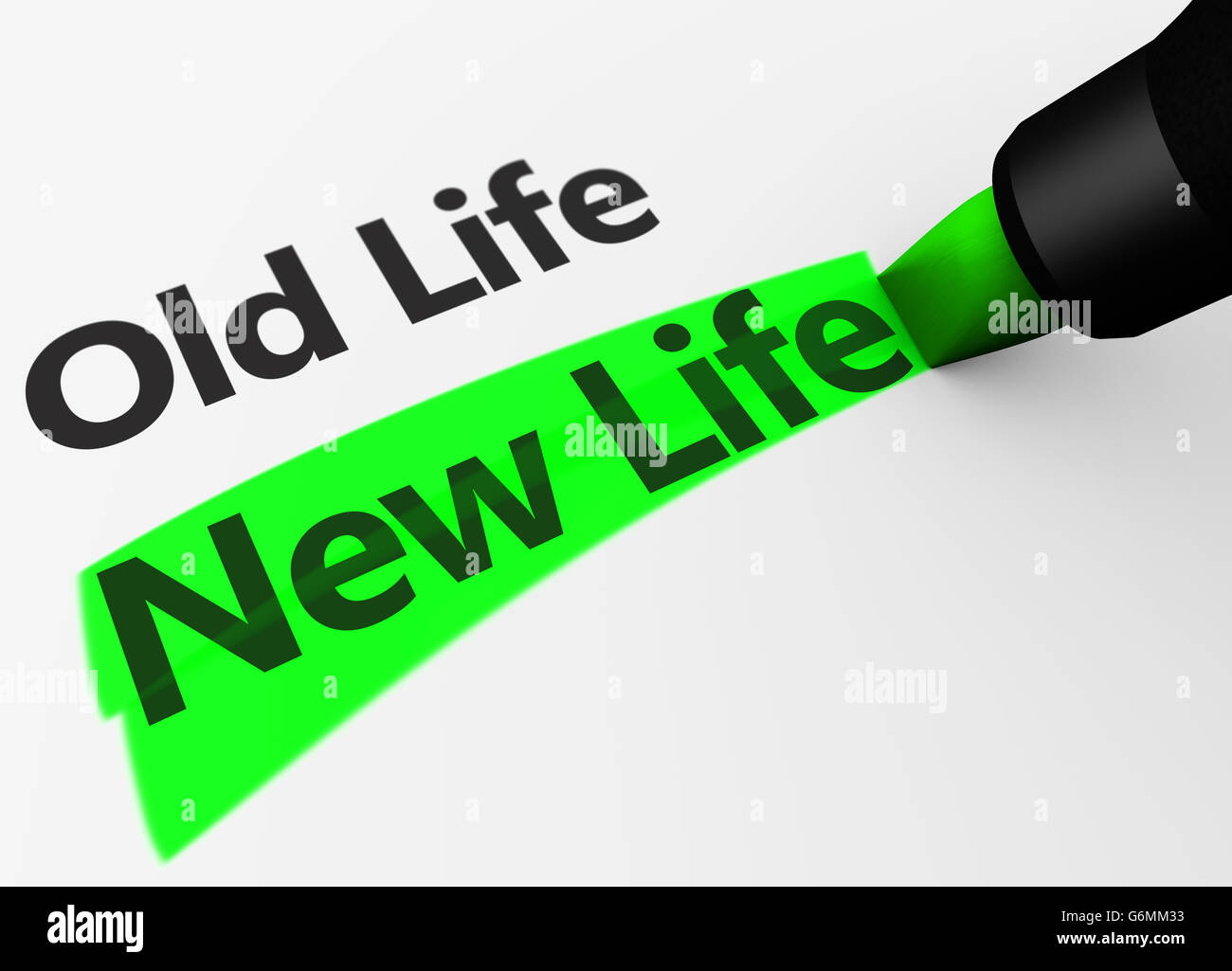 Nouveau concept de style de vie d'une vie nouvelle et signer mot souligné d'un marqueur vert 3D illustration. Banque D'Images
