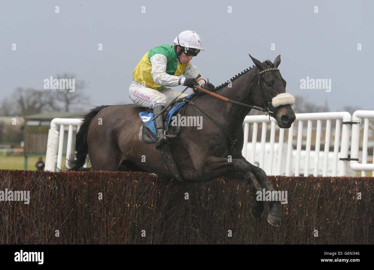 De nombreux nuages parcourus par Leighton Asell sur leur chemin vers la victoire dans le William Hill - exclusive Mobile offre le Steeple Chase de Novices au cours du deuxième jour du festival d'hiver de William Hill Yorkshire 2013, à l'hippodrome de Wetherby. Banque D'Images