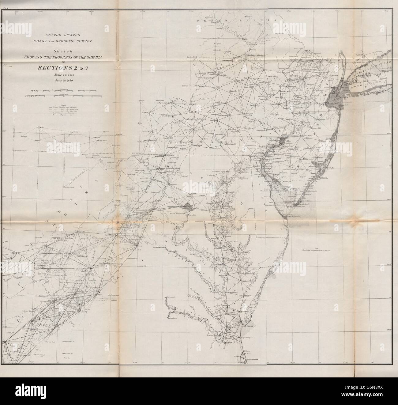 USA EAST SURVEY:Chesapeake Bay La Baie Delaware Maryland Maryland.USCGS map 1889 Banque D'Images