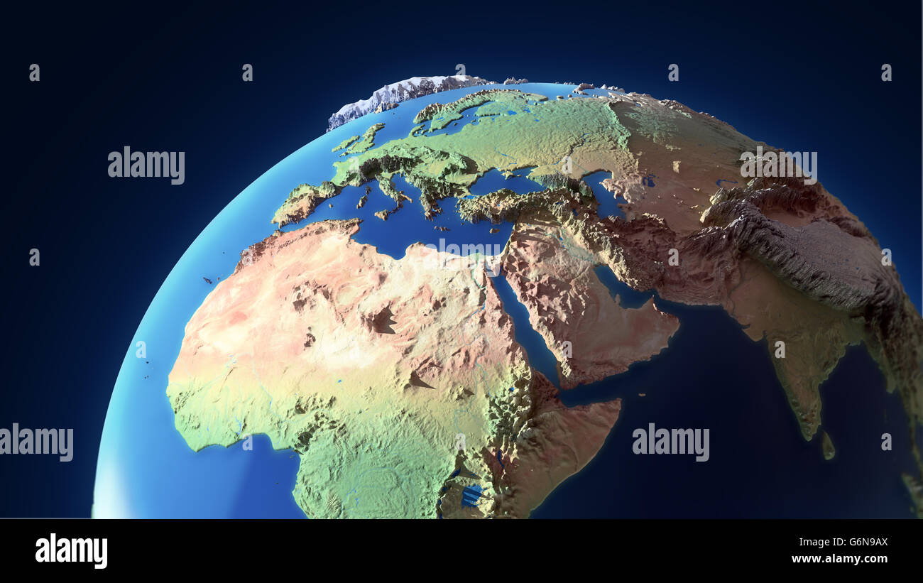 Globe terrestre avec des caractéristiques topologiques exagérée Banque D'Images