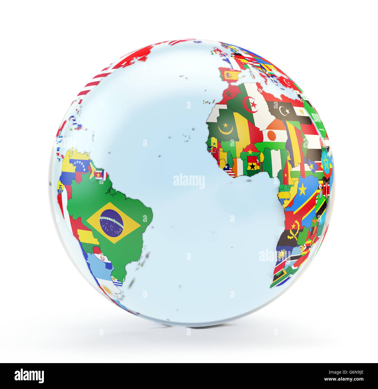 Globe 3D avec drapeaux nationaux Banque D'Images