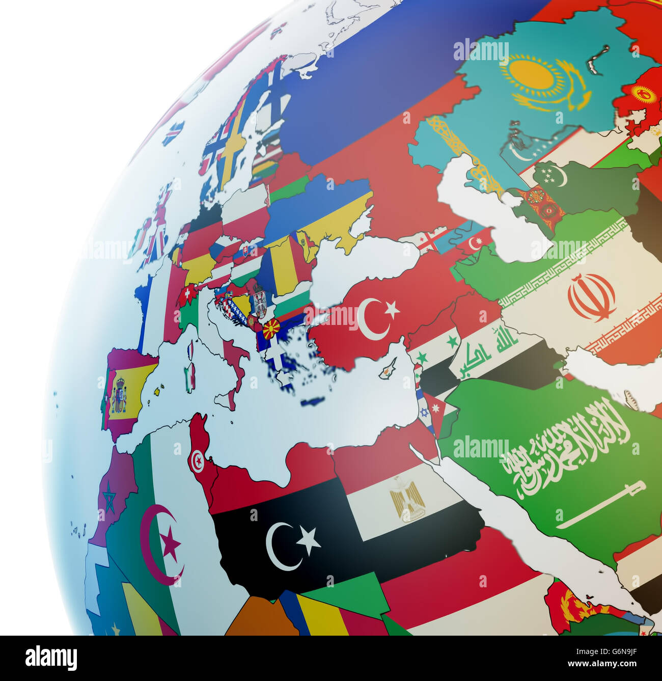 Globe 3D avec drapeaux nationaux Banque D'Images